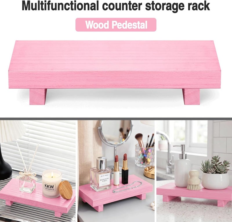 MKOSAB Pink Qtip Holder Bathroom Set - 3 Pack Apothecary Jars with Metal Lids and Vanity Tray.Bathroom Organizers and Storage, Cute Vanity Makeup Organizer, Bathroom Decor Accessories - Image 4